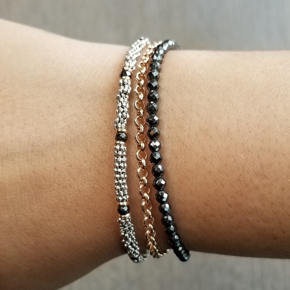 Three Row Beaded Hematite Bracelet on Toggle - Picture 2 of 8